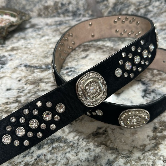Rhinestone Black Leather belt with crystal studs main image 4